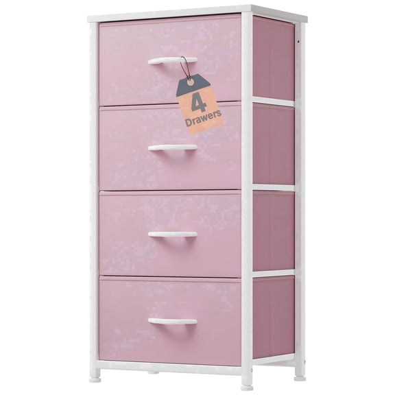 CONCETTA 4 Drawer Dresser, Wide Chest Drawers Nightstand Storage Tower Storage Fabric Dresser With Wood Top for Living Room, Bedroom, Closet, Pink