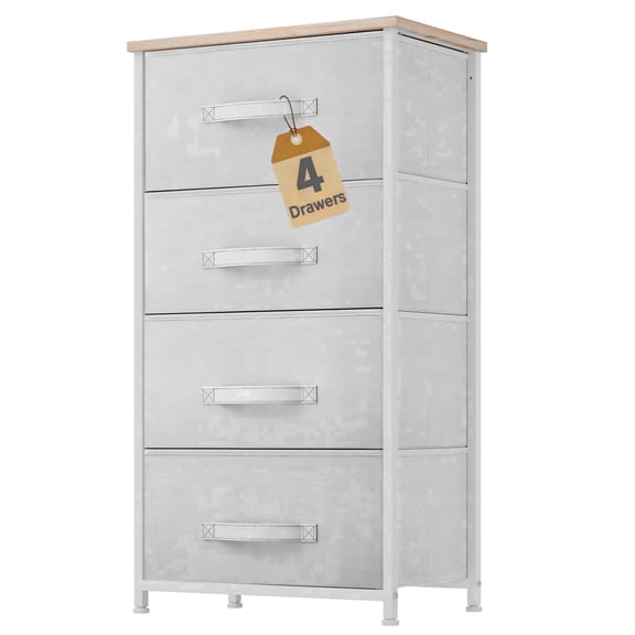 CONCETTA 4 Drawer Dresser, Wide Chest Drawers Nightstand Storage Tower Storage Fabric Dresser With Wood Top for Living Room, Bedroom, Closet, Light Gray