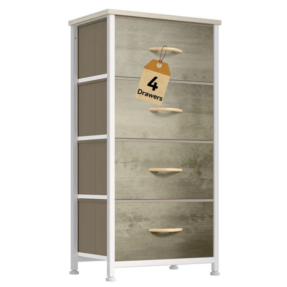 CONCETTA 4-Drawer Fabric Dresser Storage Chest for Bedroom, Closet, Storage Furniture for Adults, Oak