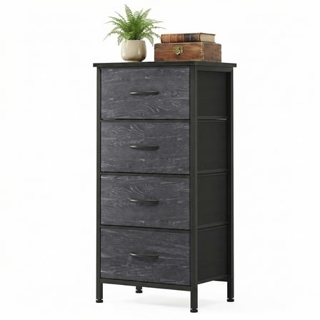 CONCETTA 4-Drawer Fabric Dresser Storage Chest for Bedroom, Closet, Storage Furniture for Adults, Wooden Black