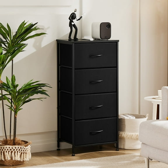 CONCETTA 4 Fabric Drawers Nightstand, Bed Side Furniture End Table for Closet, Entryway, Dorm, Black