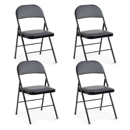 CONCETTA 4 Pack Folding Chair, Indoor Outdoor Portable Stackable Commercial Leather Padded Seat for Home, Office, Party, Black