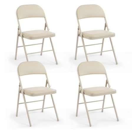 CONCETTA 4 Pack Folding Chair, Indoor Outdoor Portable Stackable Commercial Leather Padded Seat for Home, Office, Party, Kahki