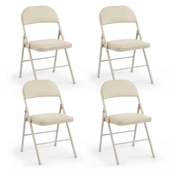 CONCETTA 4 Pack Folding Chair, Indoor Outdoor Portable Stackable Commercial Leather Padded Seat for Home, Office, Party, Kahki