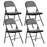 CONCETTA Modern Metal Folding Chairs, Indoor Auditorium, Waterproof (Set of 4), Black