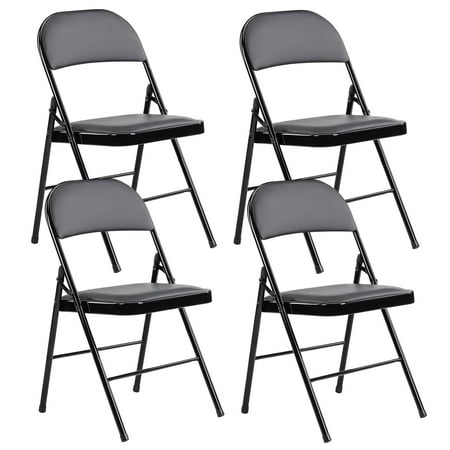 CONCETTA Modern Metal Folding Chairs, Indoor Auditorium, Waterproof (Set of 4), Black