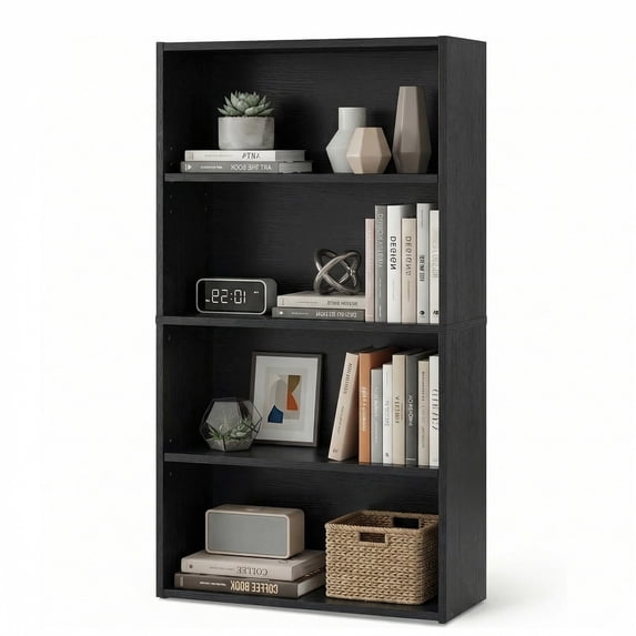 CONCETTA 4 Shelf Bookcase, 42 Inch Tall Floor Standing Open Bookshelf for Home Office and Living Room, Black