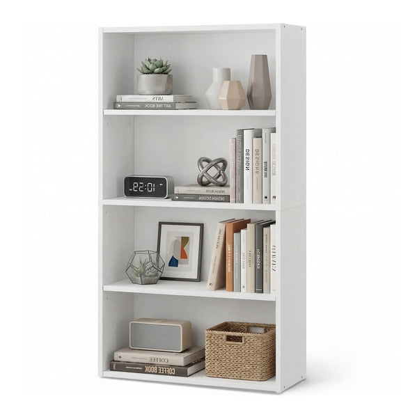 CONCETTA 4 Shelf Bookcase, 42 Inch Tall Floor Standing Open Bookshelf for Home Office and Living Room, White