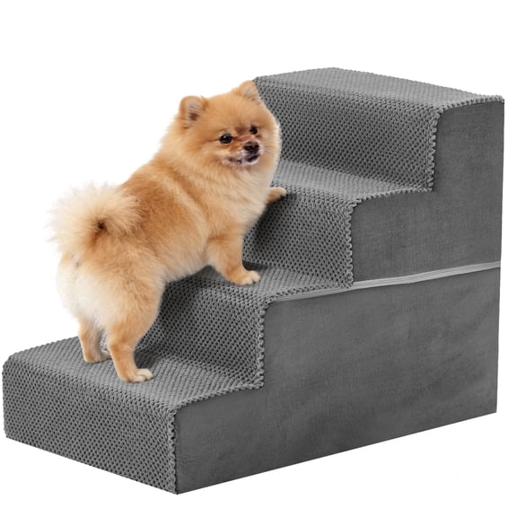 SHOUFTW 18.1 inch Right Angle Pet Stairs Ramp, 4-Step High-Density Foam Dog Cat Steps, Non-Slip Indoor Ladder for Couch, High Beds, Sofa, Gray