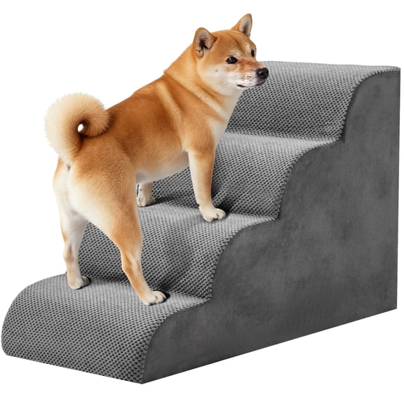 SHOUFTW 4-Step Round Edge Pet Stairs Ramp, High-Density Foam Dog Cat Steps, Non-Slip Indoor Ladder for Couch, High Beds, Car, Gray