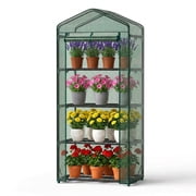 CONCETTA 4-Tier Mini & Portable Greenhouse with Rust-Resistant Steel Frame, Clear PVC Cover for Indoor or Outdoor Gardening, Green
