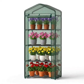 CONCETTA 4-Tier Mini & Portable Greenhouse with Rust-Resistant Steel Frame, Clear PVC Cover for Indoor or Outdoor Gardening, Green