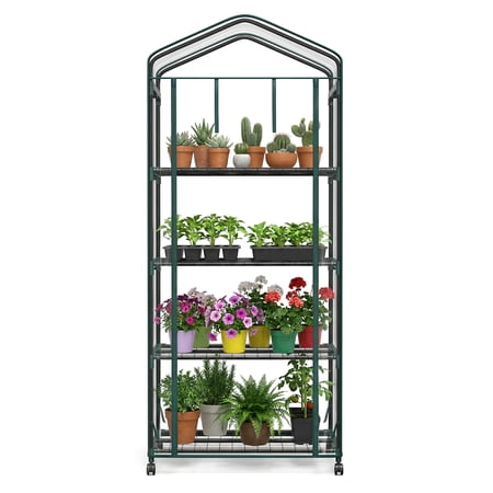 CONCETTA 4-Tier Mini & Portable Greenhouse with Wheels, Rust-Resistant Steel Frame, PVC Cover for Indoor or Outdoor Gardening, Clear
