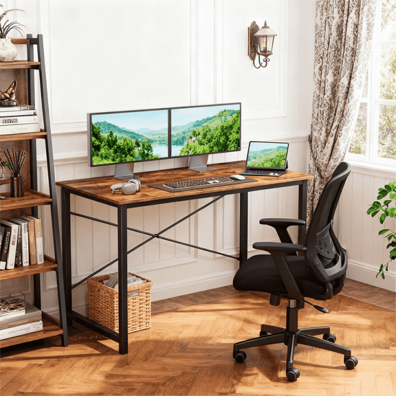 CONCETTA 40in Computer Office Desk, Writing Table for Small Spaces, Modern Style Home Office Desk, Rust Brown