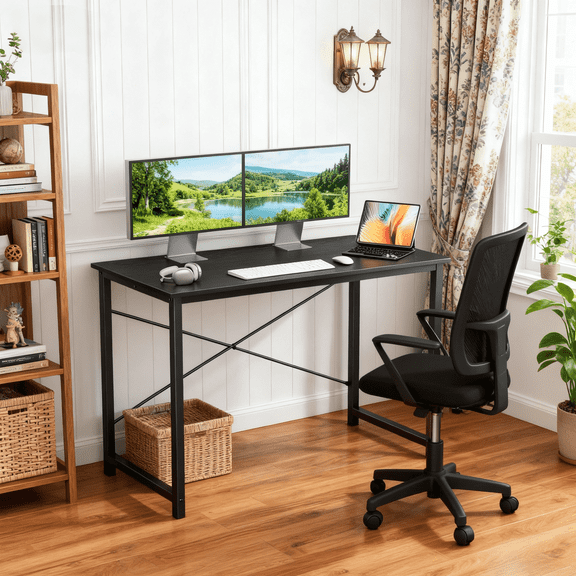 CONCETTA 40 Inch Computer Desk, Small Home Office Desk for Small Spaces, Study Writing Table for Students & Kids, Modern Simple Style Workstation with Metal Frame for Bedroom, Office