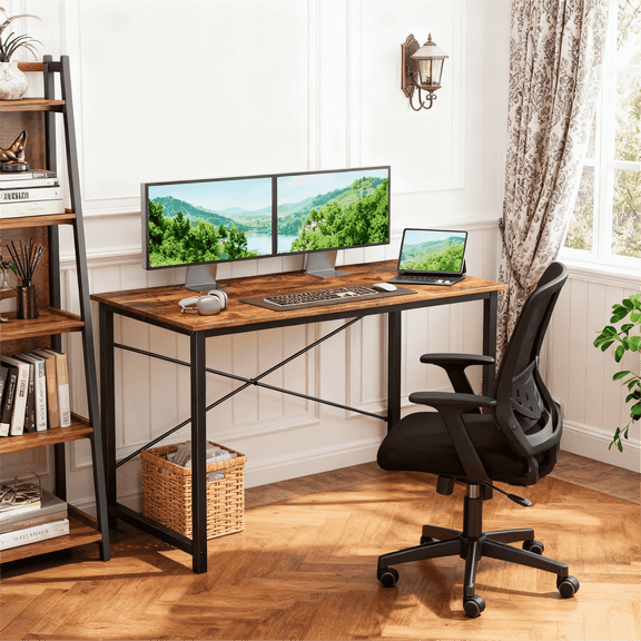 CONCETTA 40in Computer Office Desk, Writing Table for Small Spaces, Modern Style Home Office Desk, Rust Brown