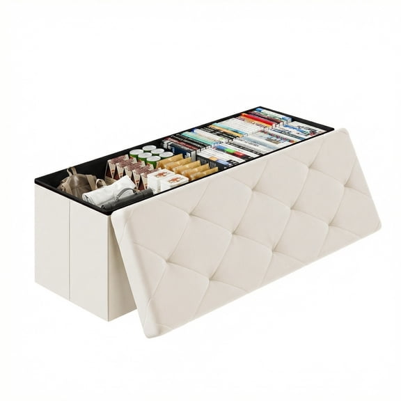 CONCETTA 43" Storage Ottoman Bench, Foldable Footrest Stool with High Load Capacity, Holds up to 660 lb,Beige