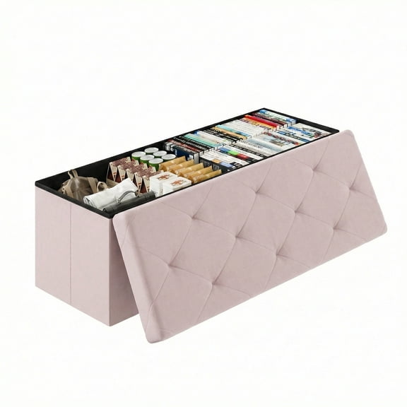 CONCETTA 43" Storage Ottoman Bench, Foldable Footrest Stool with High Load Capacity, Holds Up to 660 lb, Pink