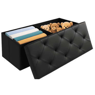 CONCETTA 43" Storage Ottoman – Foldable Faux Leather Stool with Storage, 660 lb Capacity, for Bedroom, Living Room, Entryway, Black