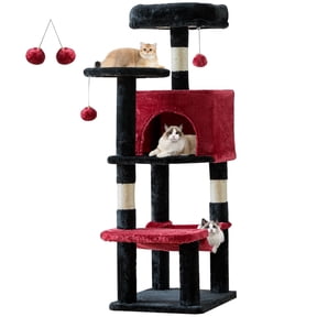 CONCETTA 44in Multi Level Cat Tree Tower,Cat Scratching Posts with Large Top Perch and Hammock,Black Red