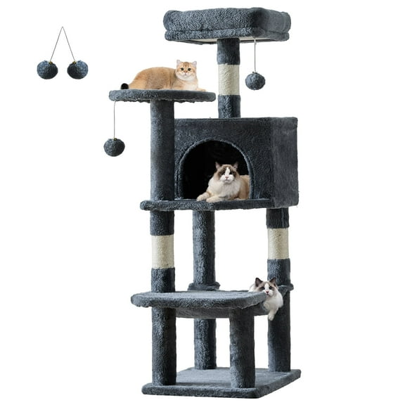 CONCETTA 44in Multi Level Cat Tree Tower,Cat Scratching Posts with Large Top Perch and Hammock,Gray