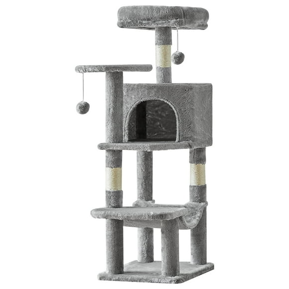 CONCETTA 44in Multi Level Cat Tree Tower,Cat Scratching Posts with Large Top Perch and Hammock,Light Gray