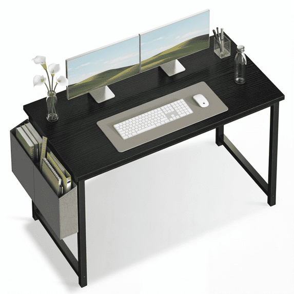 CONCETTA 47 Inch Computer Writing Desk with Storage Bag, Steel Frame for Home Office Study, Black