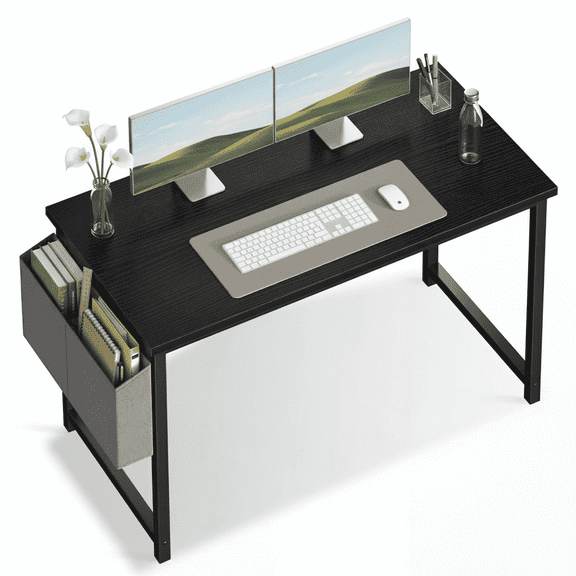 CONCETTA 47 Inch Computer Writing Desk with Storage Bag, Steel Frame for Home Office Study, Black