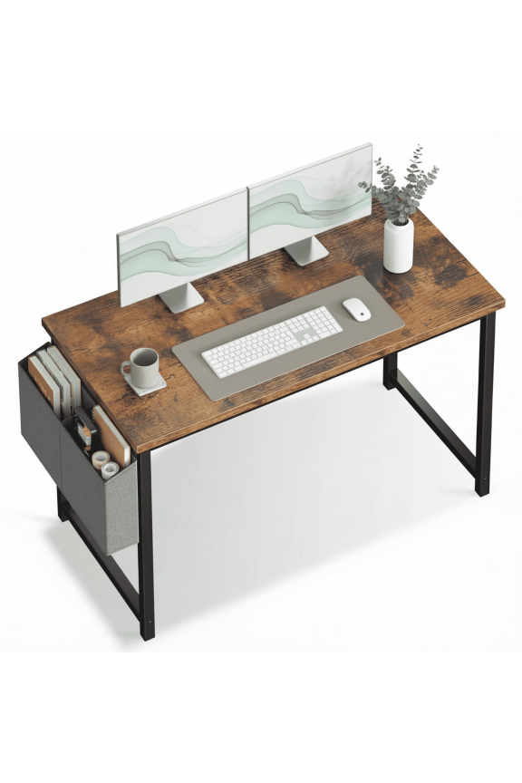 47 Inch Computer Writing Desk with Storage Bag, Steel Frame for Home Office Study, Brown