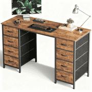 CONCETTA 47 Inch Computer Desk with 8 Fabric Drawers, Home Office Desk Workstation for Study & Gaming, Large Storage Writing Desk, Sturdy Metal Frame, Brown