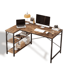 CONCETTA 47” L Shaped Computer Desk with Reversible Storage Shelves, Corner Gaming Desk with PC Stand, Home Office Writing Study Table, Black