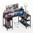 thumbnail image 1 of CONCETTA 47 inch L-Shaped Gaming Desk - Reversible with LED Lighting, Power Outlets & Double-Tier Storage, for Home Office Black, 1 of 8