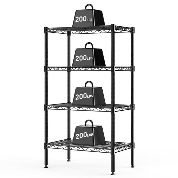 CONCETTA 48 inch 4-Tier Metal Wire Shelving Unit, Adjustable Storage Rack for Kitchen, Garage, or Living Room,Black