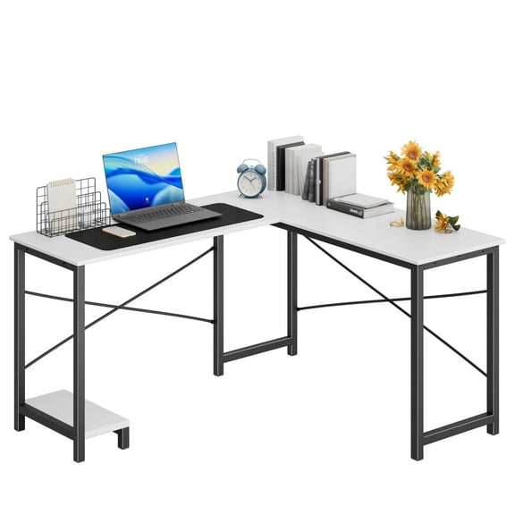 CONCETTA 49“ L Shaped Computer Desk with Movable CPU Stand, Corner Desk for Save Space, Home Office, White