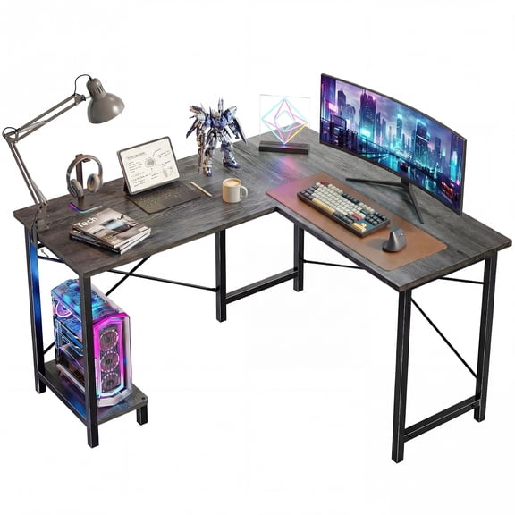 CONCETTA 49” L Shaped Computer Desk with Movable CPU Stand, Corner Desk for Save Space, Home Office, Wood Gray