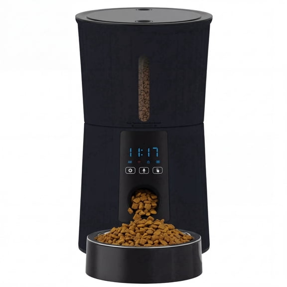 SHOUFTW 4L Automatic Pet Feeder - Timed Cat Dry Food Dispenser, Smart Automatic Pet Feeder with APP Control, Voice Recorder & Portion Control, Black