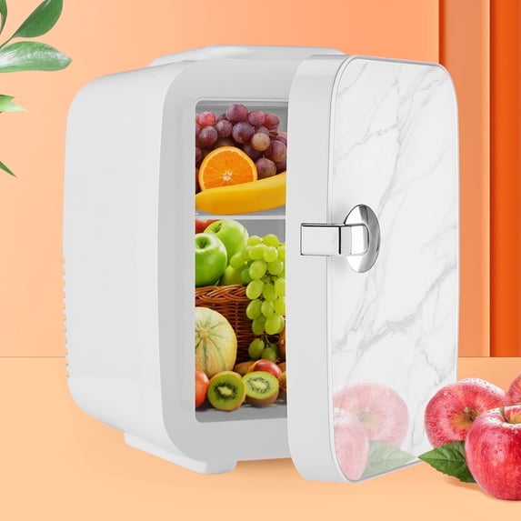 CONCETTA Mini Refrigerator 4L/7 Can, Compact Small Fridge, Cosmetics Cooler for RV Use, Skincare, Food, Drinks, Marble White