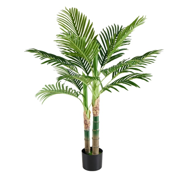 CONCETTA 4ft Artificial Golden Cane Palm Tree, Double Stalk Realistic Indoor Faux Plant for Home Office, Living Room