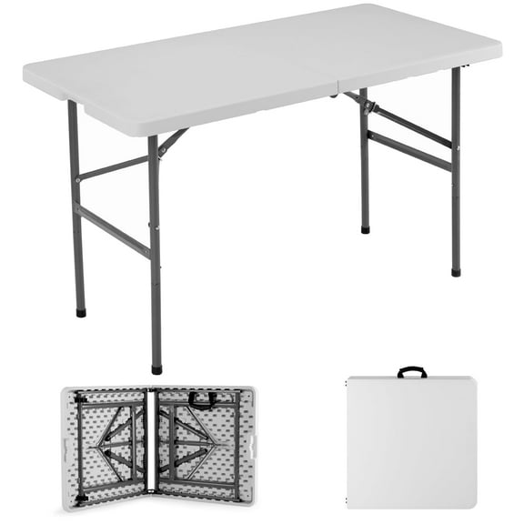 CONCETTA 4ft Plastic Folding Table, Use for Picnics, Camping, BBQs, Parties, w/ Handle, White