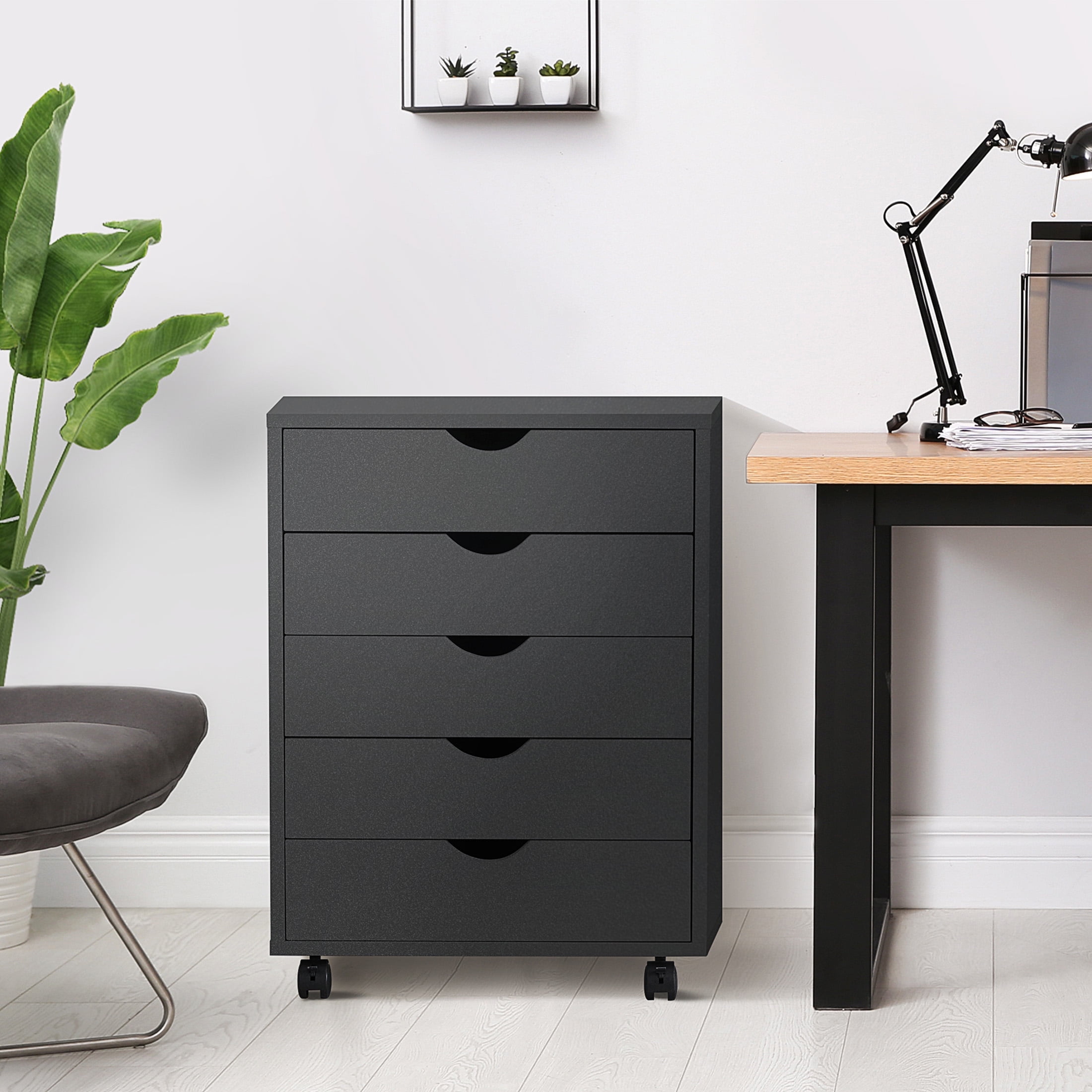 Walmart Coupons of CONCETTA 5-Drawer File Cabinet, Lateral Filing Under Desk Storage Organizer with Wheels for Home Office, Black
