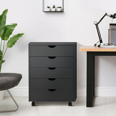 CONCETTA 5-Drawer File Cabinet, Lateral Filing Under Desk Storage Organizer with Wheels for Home Office, Black