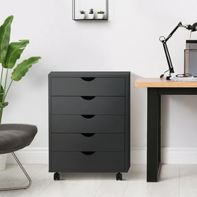 CONCETTA 5-Drawer File Cabinet, Lateral Filing Under Desk Storage Organizer with Wheels for Home Office, Black