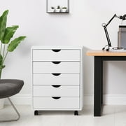 CONCETTA 5-Drawer File Cabinet, Lateral Filing Under Desk Storage Organizer with Wheels for Home Office, White