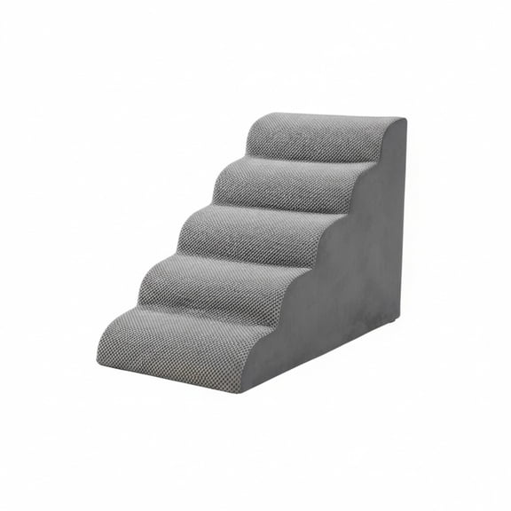 CONCETTA 5-Step Round Edge Pet Stairs Ramp, High-Density Foam Dog Cat Steps, Non-Slip Indoor Ladder for Couch, High Beds, Car, Gray