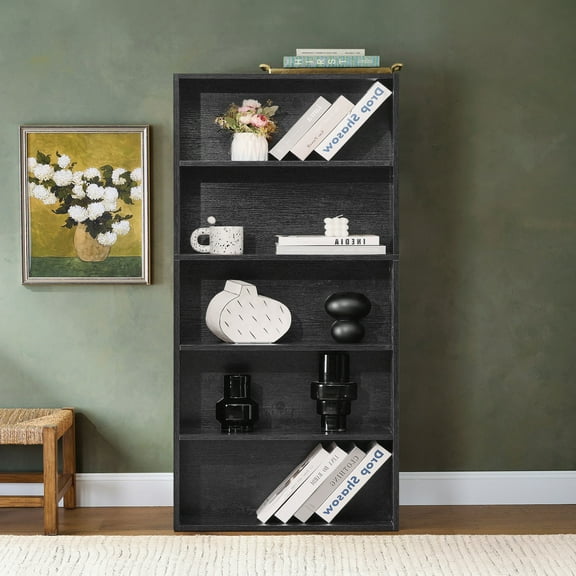 CONCETTA 53 Inch"H 5 Shelf Bookcase, Large Storage Floor Standing Open Bookshelf for Home, Office, Black