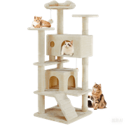 CONCETTA 54" Cat Tree Tower for Indoor Cats, Multi-level Cat Tower with Sisal Scratching Post, Large Perch, Cat Condo, Beige