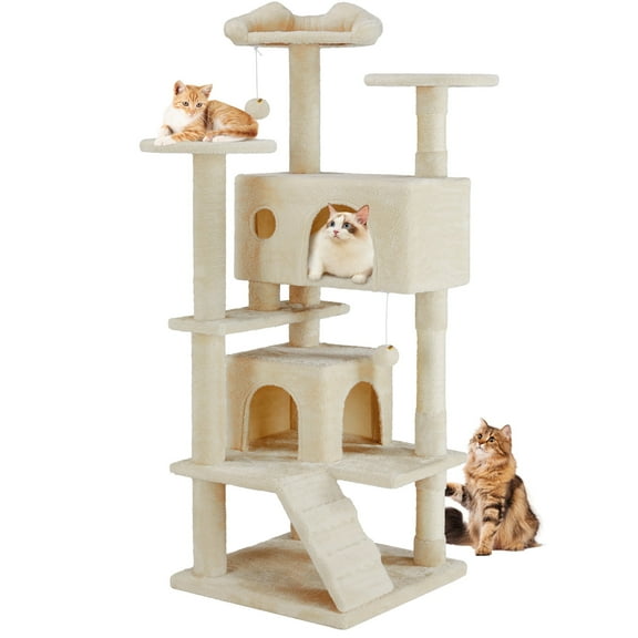 CONCETTA 54in Multi-Level Cat Tree Tower for Indoor Cats with Sisal Scratching Post, Beige