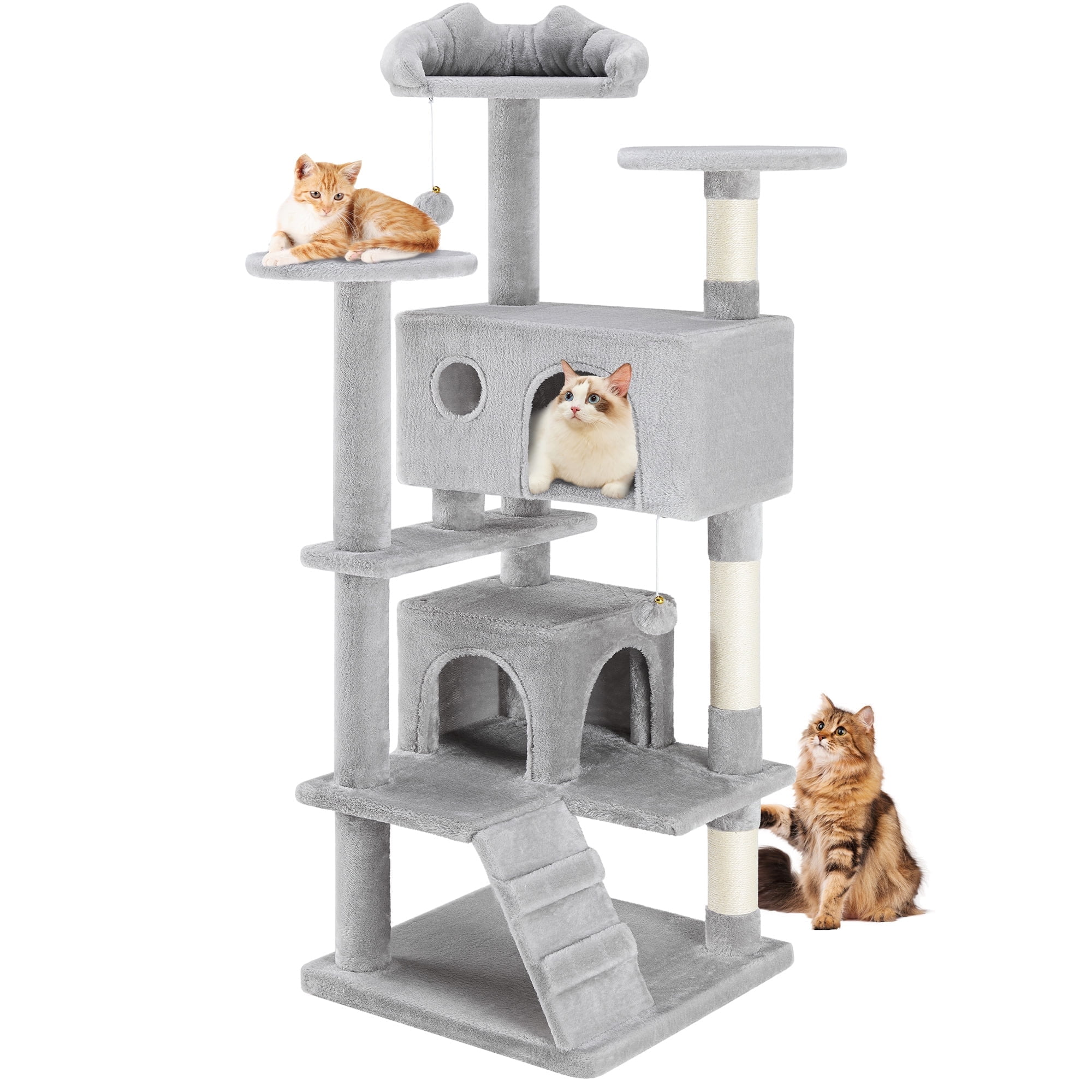 CONCETTA 54in Multi-Level Cat Tree Tower for Indoor Cats with Sisal Scratching Post, Light Gray