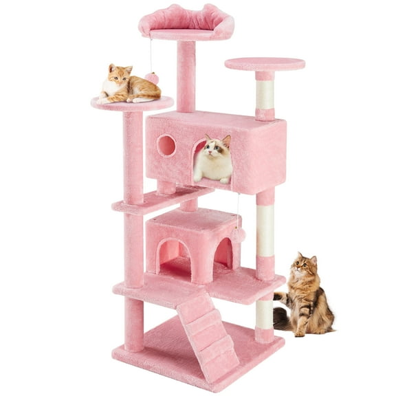 CONCETTA 54in Cat Tree for Indoor Cats, Multi-level Cat Tower with Sisal Scratching Post, Large Perch, Cat Condo, Pink