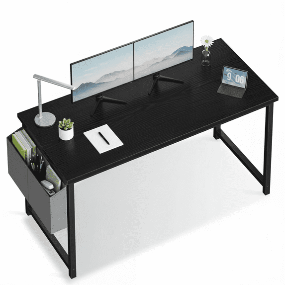 CONCETTA 55 Inch Computer Writing Desk with Storage Bag, Steel Frame for Home Office Study, Black